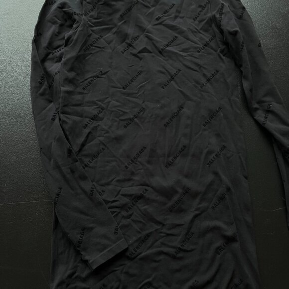 NWT Balenciaga Flock Top All Over Logo Black Long Sleeves Crewneck Fitted - Picture 5 of 6